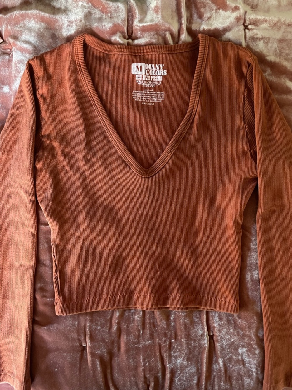 Big Bud Press Burnt Terracotta Ribbed Long Sleeve V-Neck - Picture 2 of 3